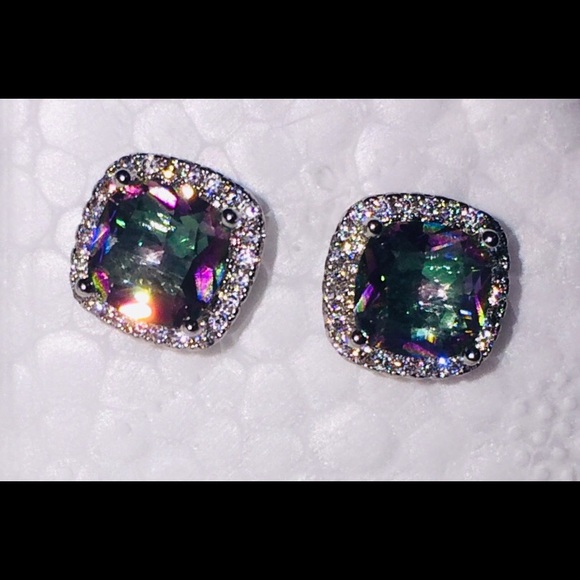 925 Silver Mystic Rainbow & White Topaz Earrings - Picture 8 of 12